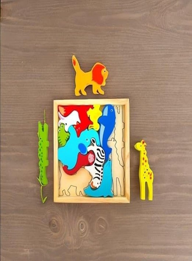 SubiMouIQ Montessori Wooden Puzzle Trays, Educational Playset, Early Educational || Educational & Birthday Gift Set (Age 3 Years and UP) (Animal) - Image 3